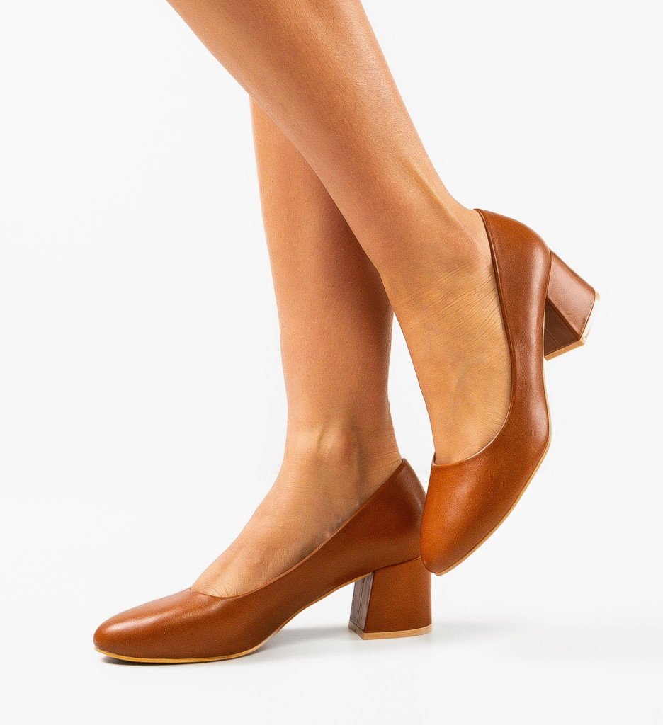 Pantofi dama Cobb Camel cu toc elegant - imagine 2