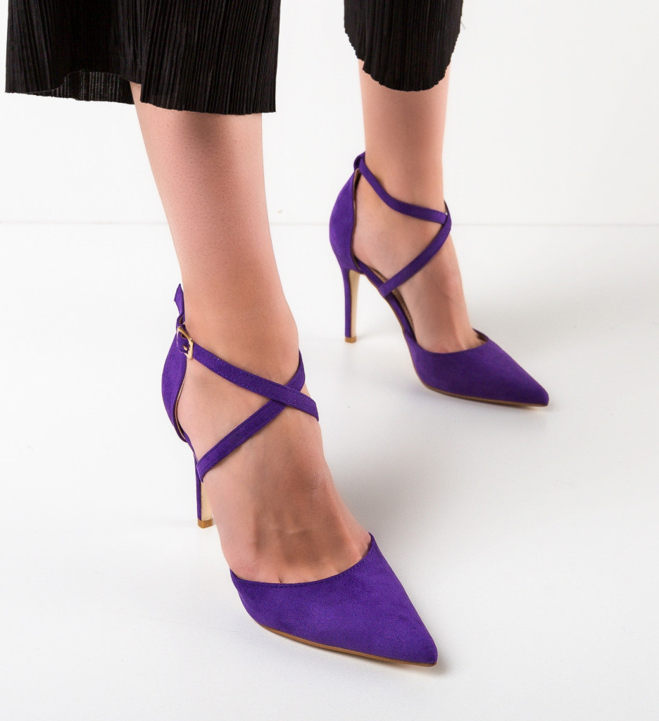 Pantofi dama Spatio Mov eleganti cu toc - imagine 3
