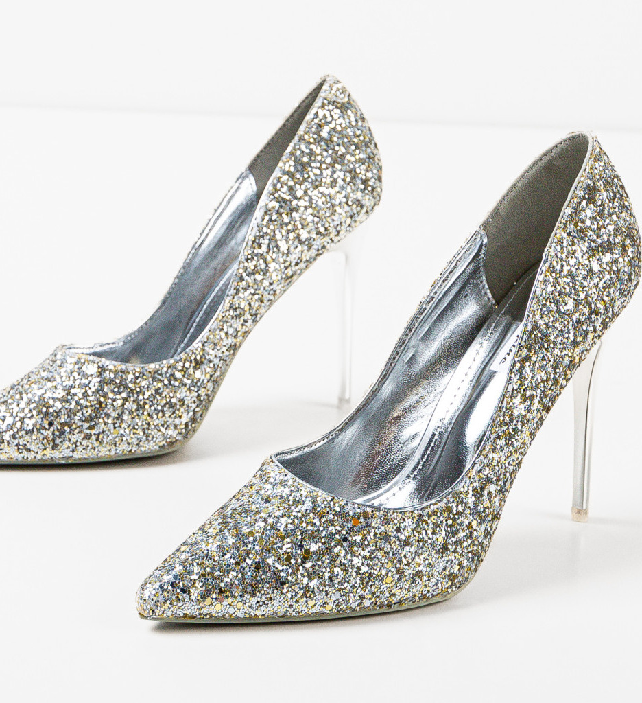 Pantofi Dama Stanley Argintii | Eleganți cu Toc - imagine 4