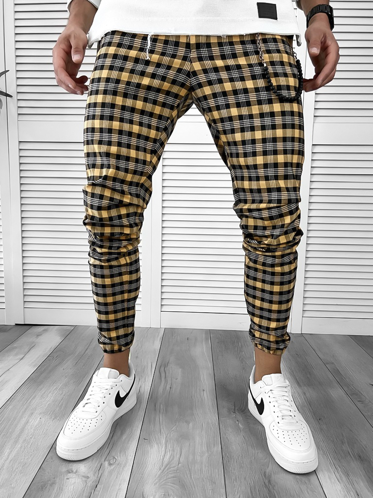 Pantaloni Bărbați Casual în Carouri Regular Fit