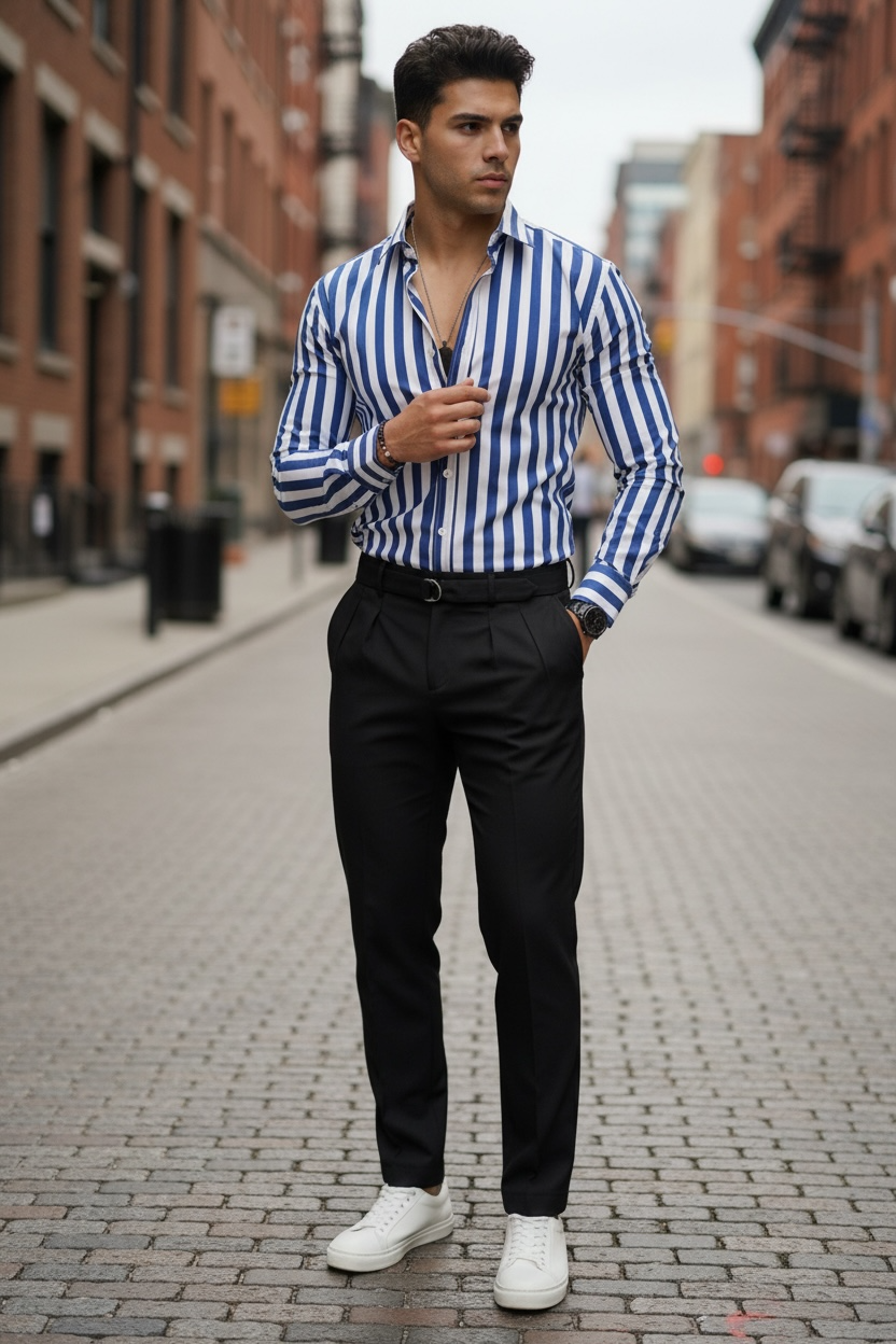 Cămașă Bărbați Slim Fit Dungi Eleganță