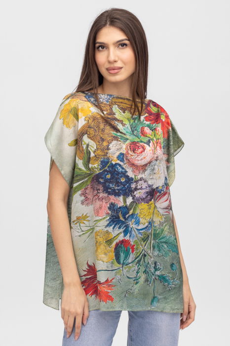 Bluza Poncho Matase Floral - Eleganță | Shopika