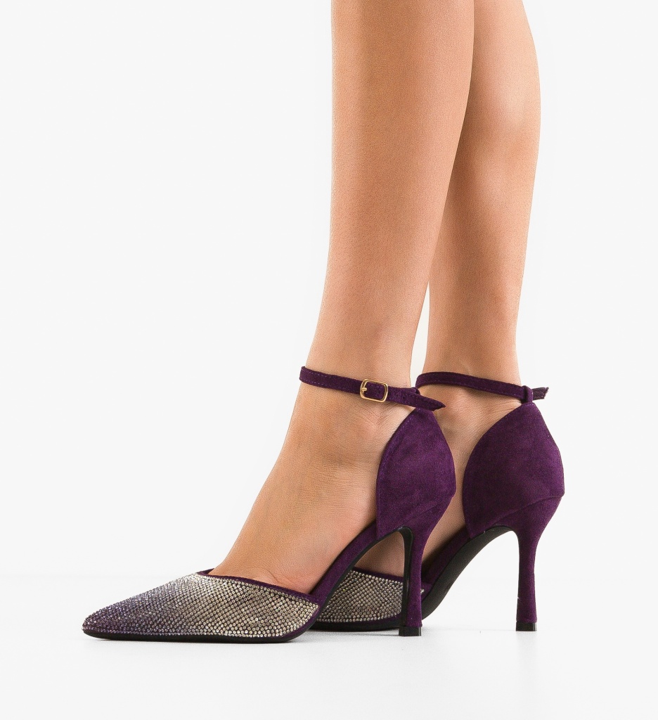 Pantofi Dama Amina Mov cu Toc Eleganți - imagine 2