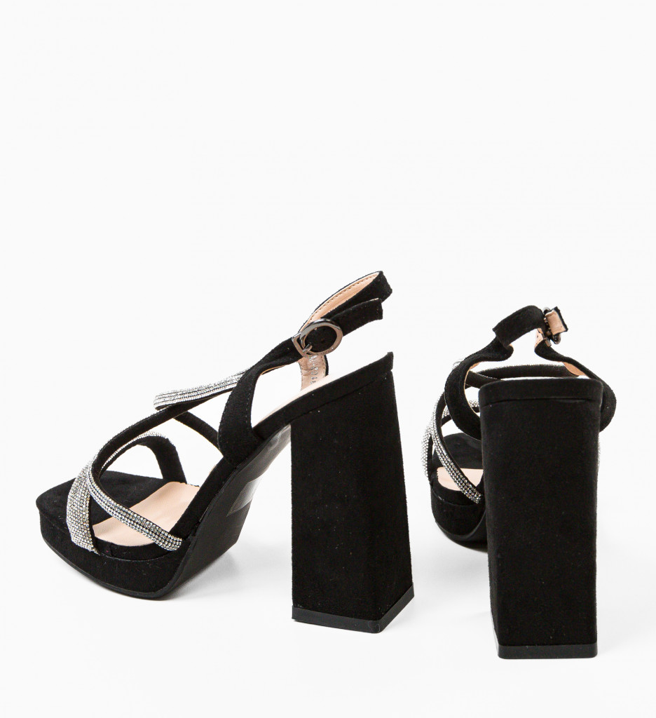Sandale Boots Negre Elegante cu Toc Stabil - imagine 7