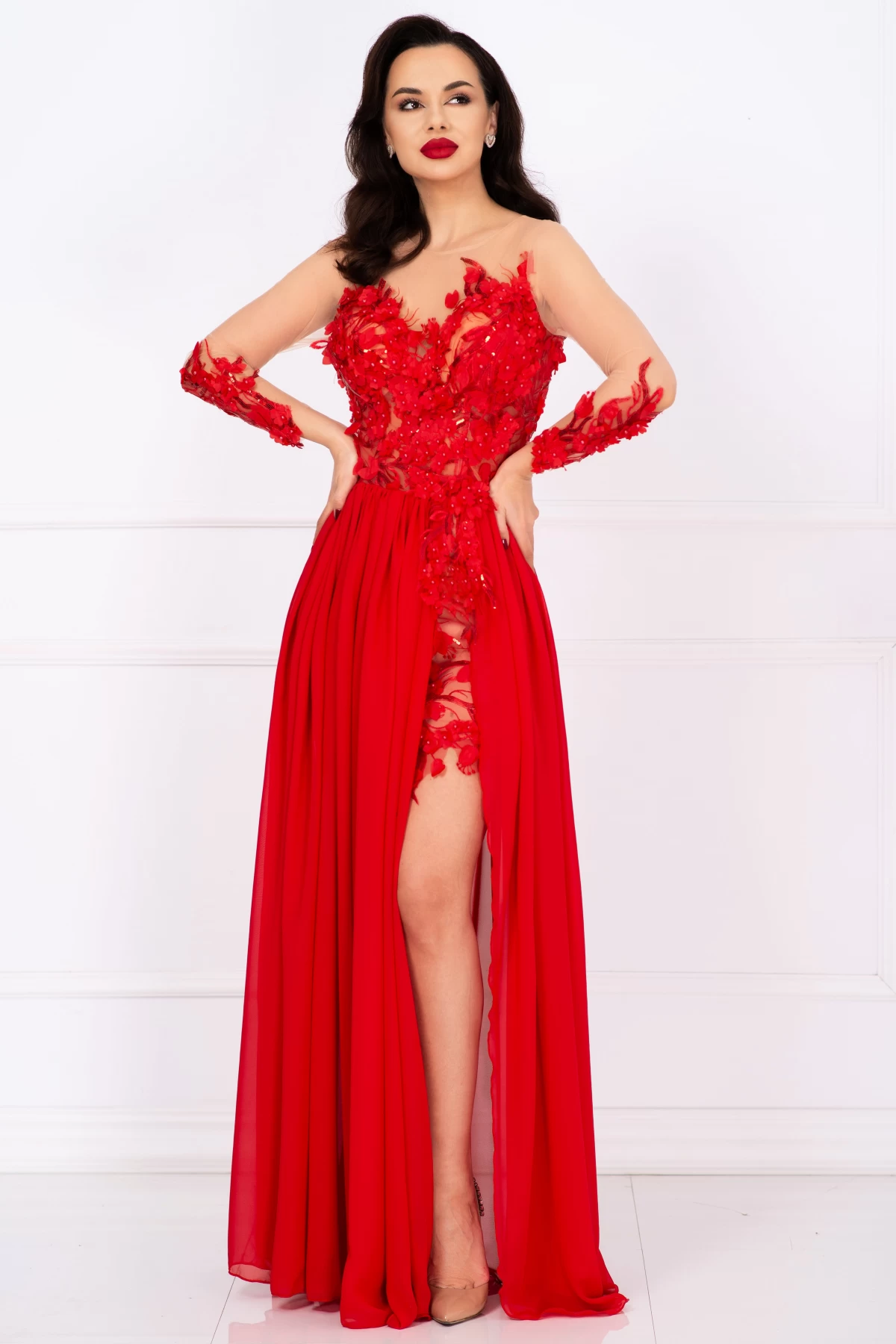 Rochie Mikaela Rosie cu Flori 3D - Chanttal