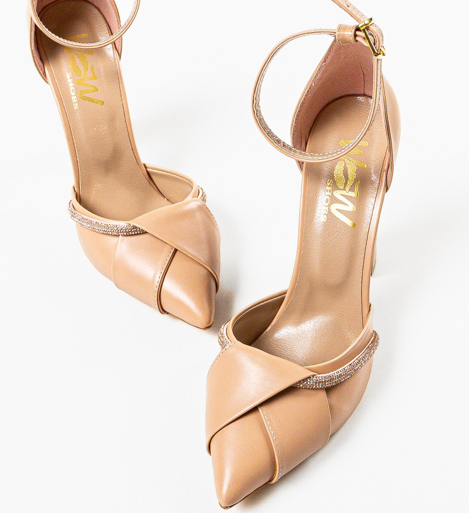Pantofi dama Loryna Nude cu toc elegant - imagine 5
