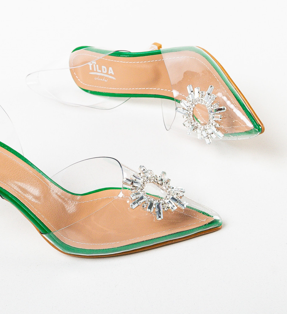 Pantofi Dama Verzi Eleganți cu Toc - imagine 7