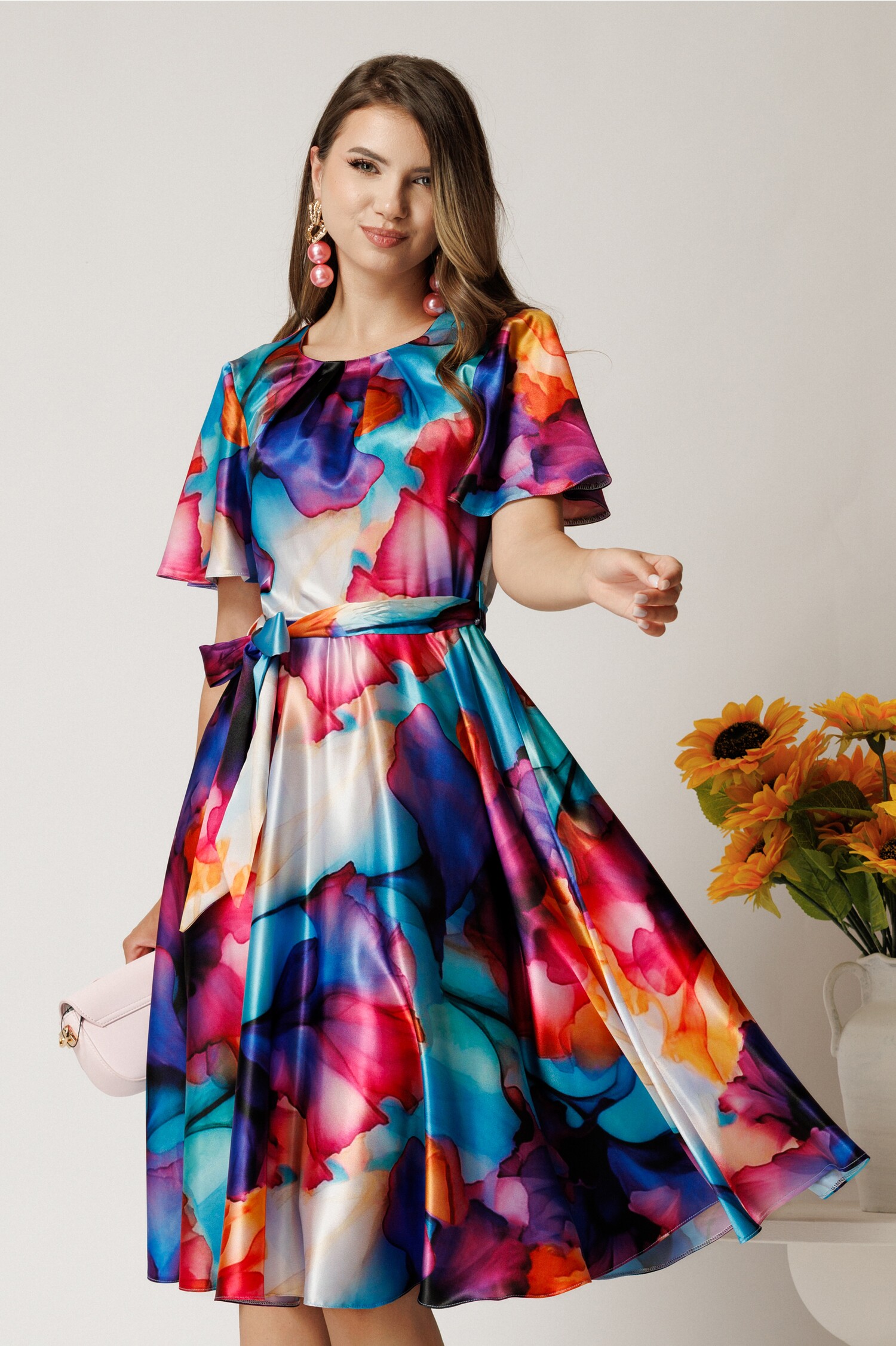Rochie Midi Satin Imprimeu Stilat