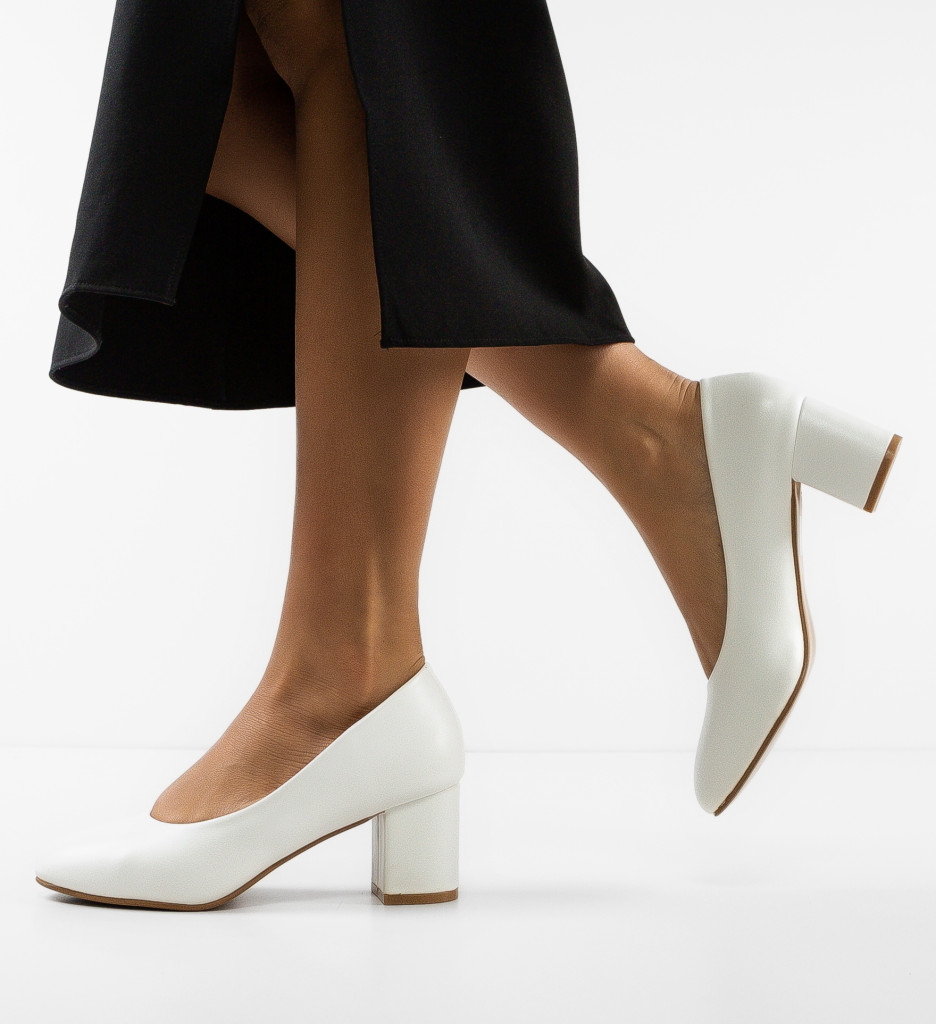 Pantofi Dama Eleganți Izaak Albi cu Toc - imagine 2