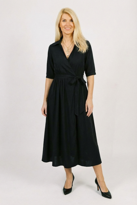 Rochie Midi Neagra Shopika cu Cordon