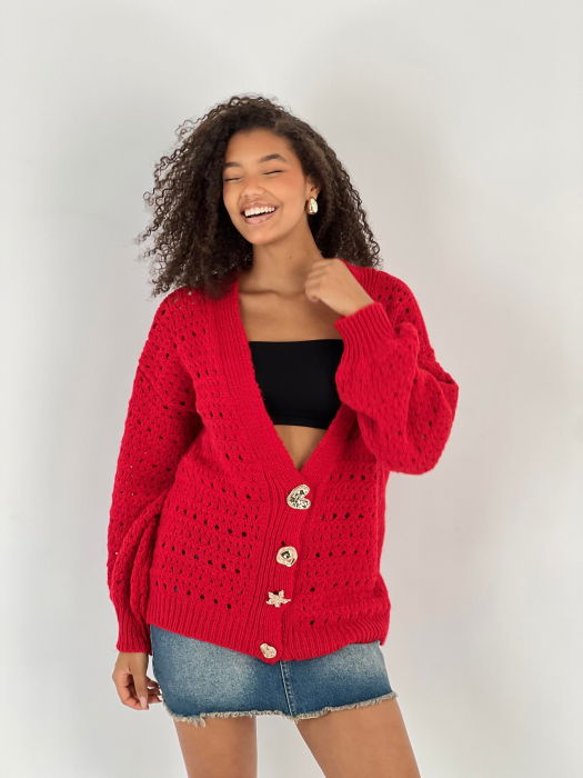 Cardigan Rosu Miss Poem | Eleganță și Stil