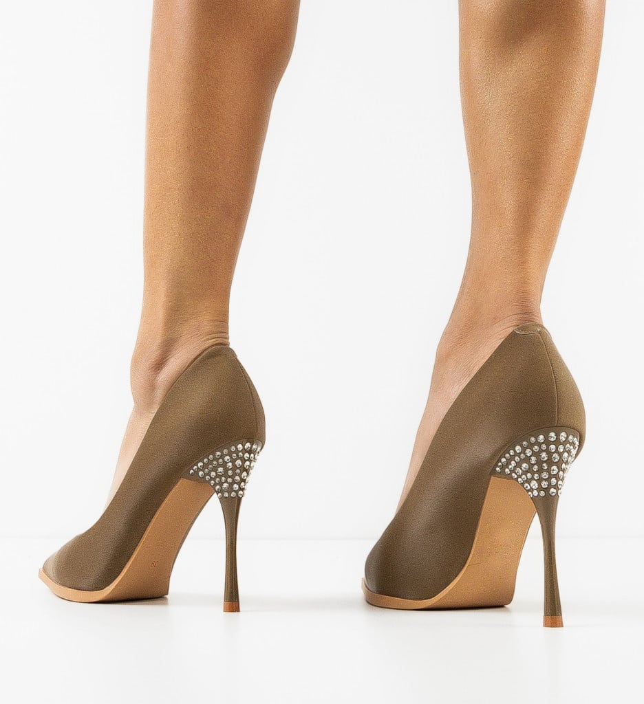 Pantofi Demoux Khaki cu Toc Eleganți - imagine 6