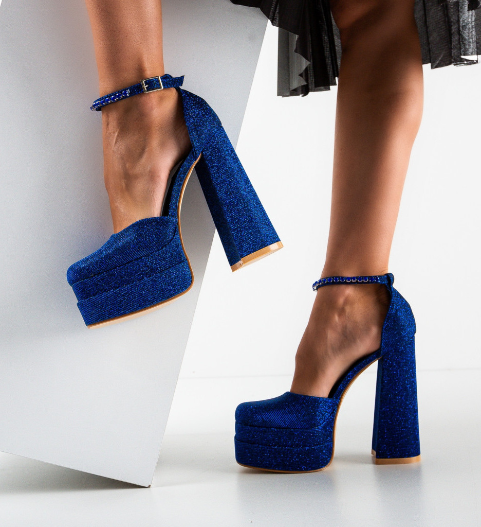 Pantofi Kierran Albastri cu Toc Elegant - imagine 4