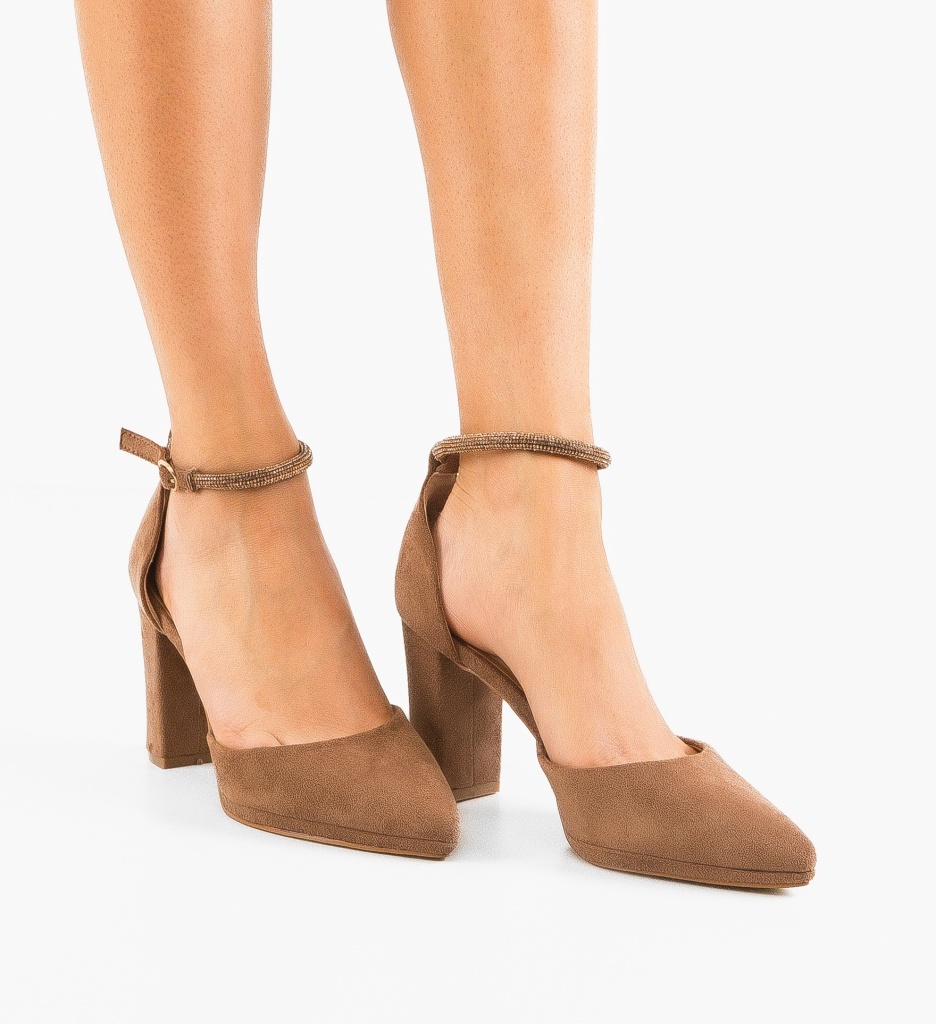 Pantofi dama Kobe Khaki cu toc elegant