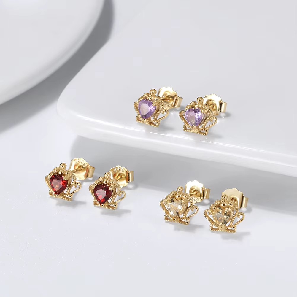 Cercei Argint Delis Coroniță Ametist Placați Aur - imagine 3