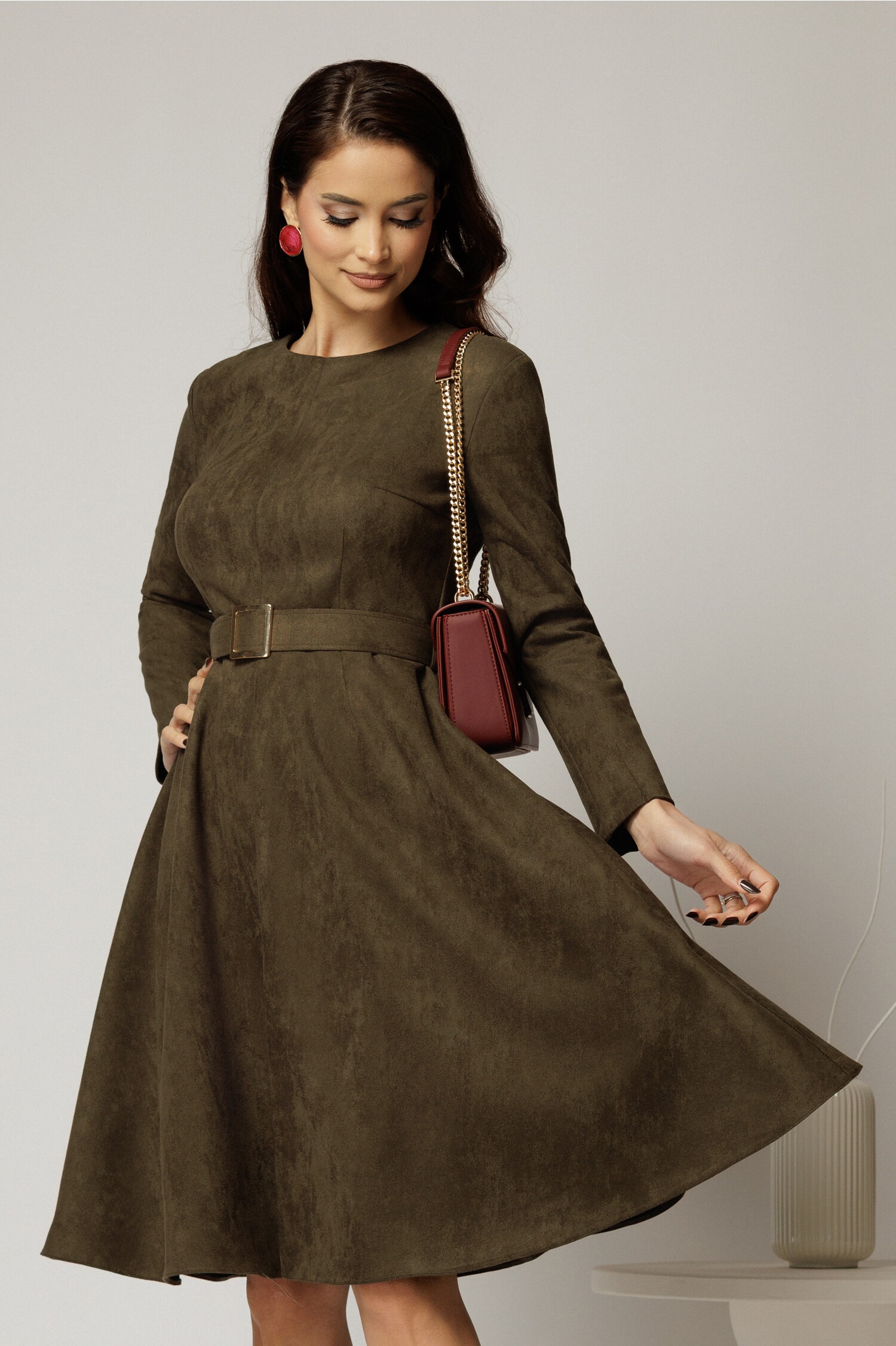 Rochie Office Kaki Piele Întoarsă DY Fashion