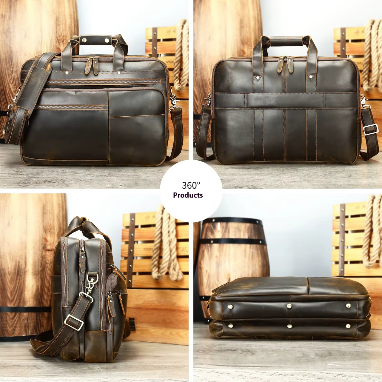 Servieta Barbati Eliah GT3291 Piele Naturala Maro - imagine 3