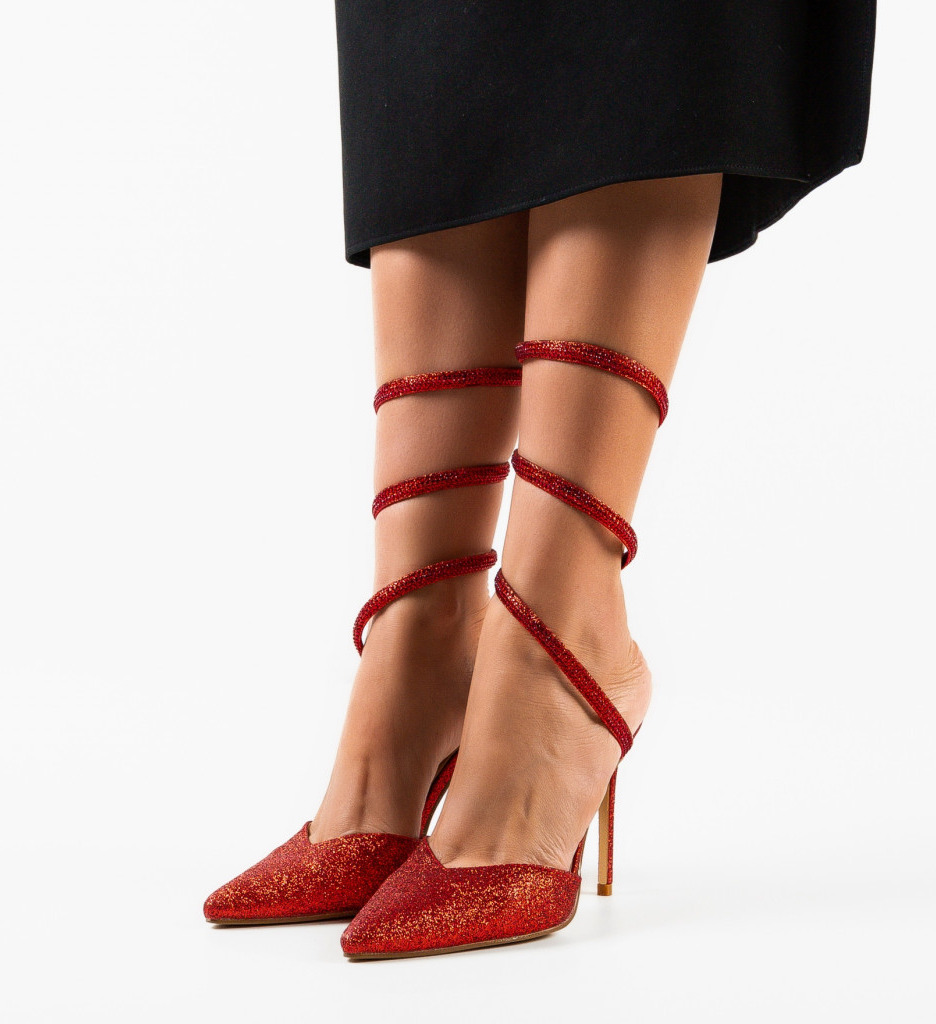 Pantofi Hallie Rosii cu Toc Eleganți - imagine 4