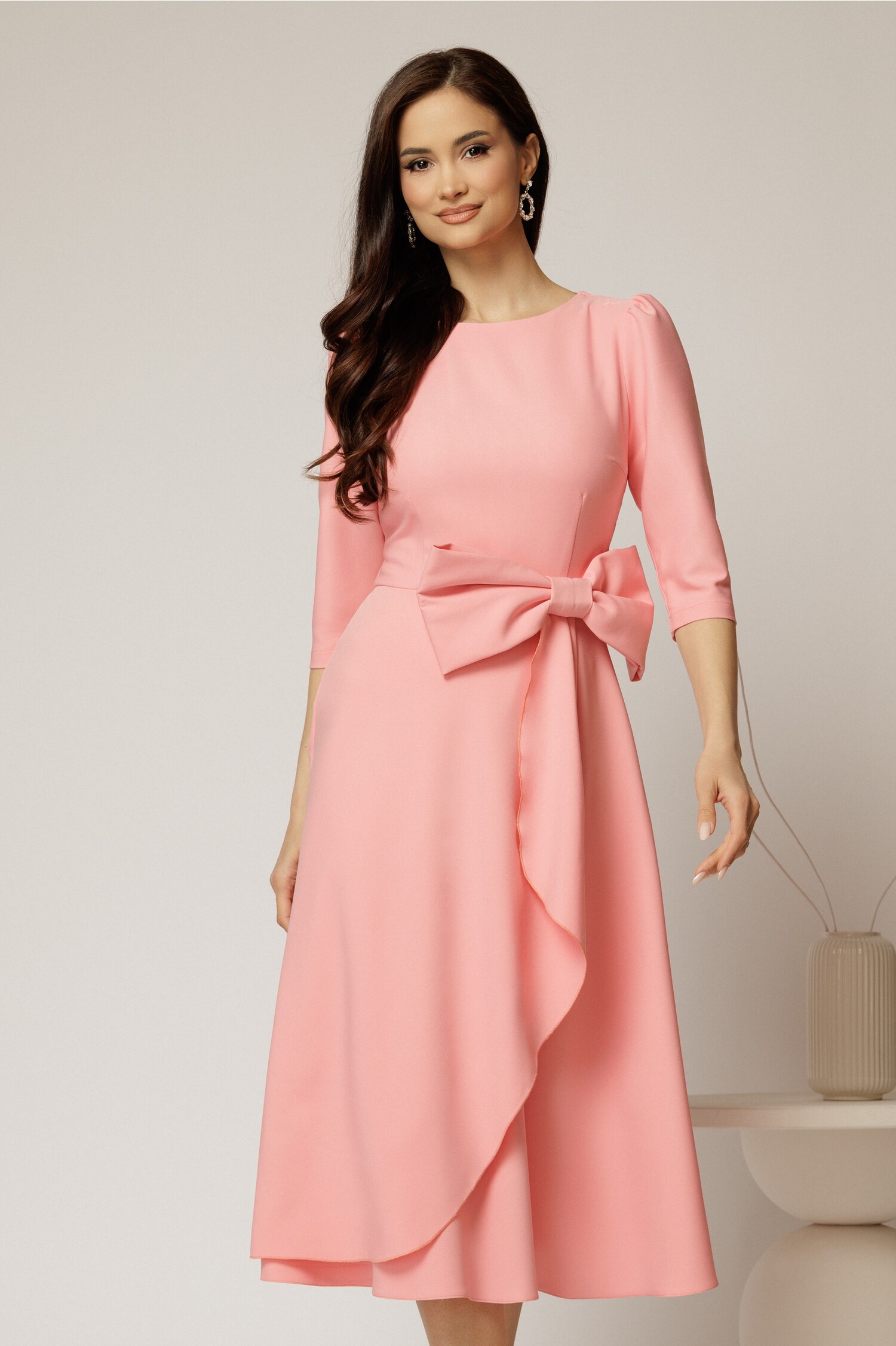 Rochie DY Fashion Roz Somon cu Fundă