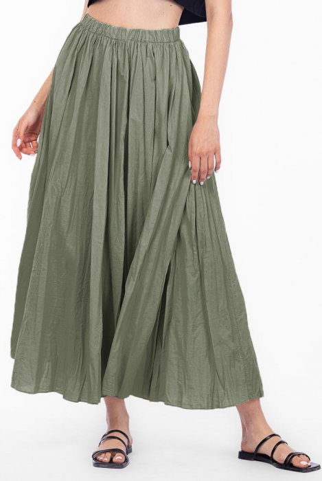 Fusta Lunga Clos Creponata Kaki | Shopika