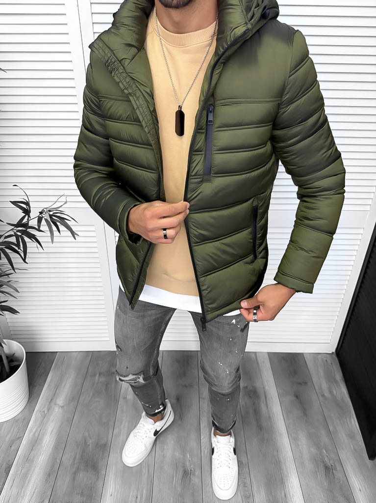 Geacă Bărbați Kaki Slim Fit Casual