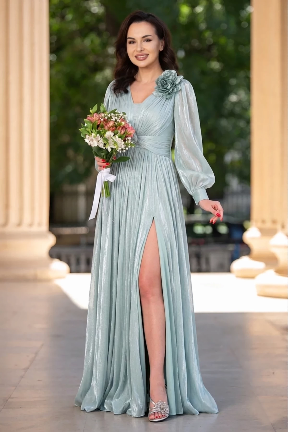 Rochie de seara Josephine Gabriella mint cu floare 3D - imagine 2