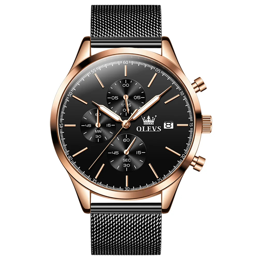 Ceas Olevs CS1654 Negru-Rose Gold Elegant