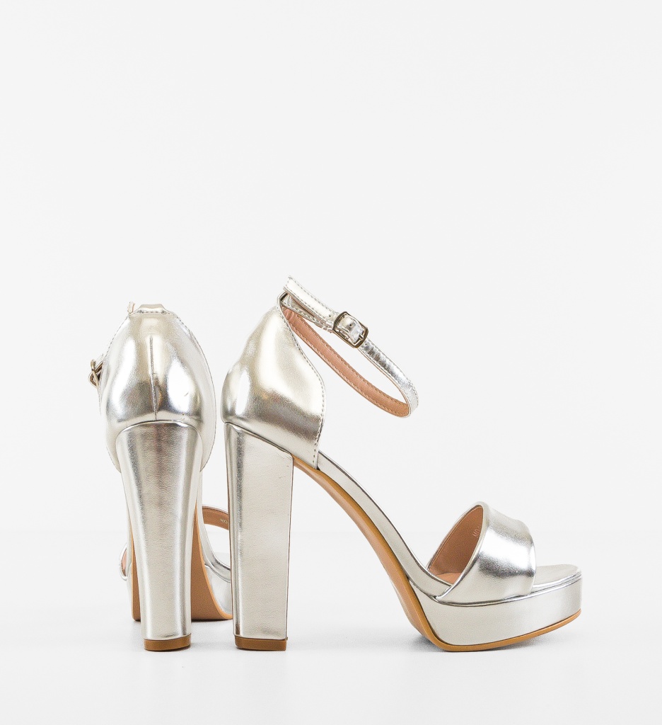 Sandale Olson Argintii cu Toc Elegant - imagine 3