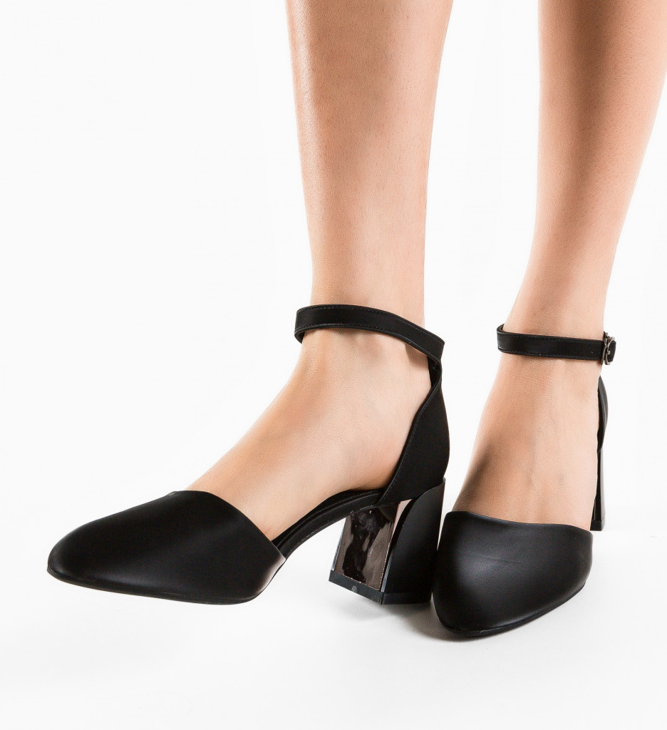 Pantofi Derosa negri eleganți cu toc - imagine 3