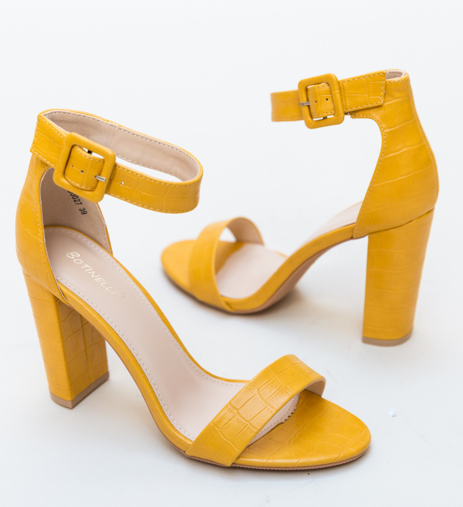 Sandale Rowan Galbene cu Toc Elegante