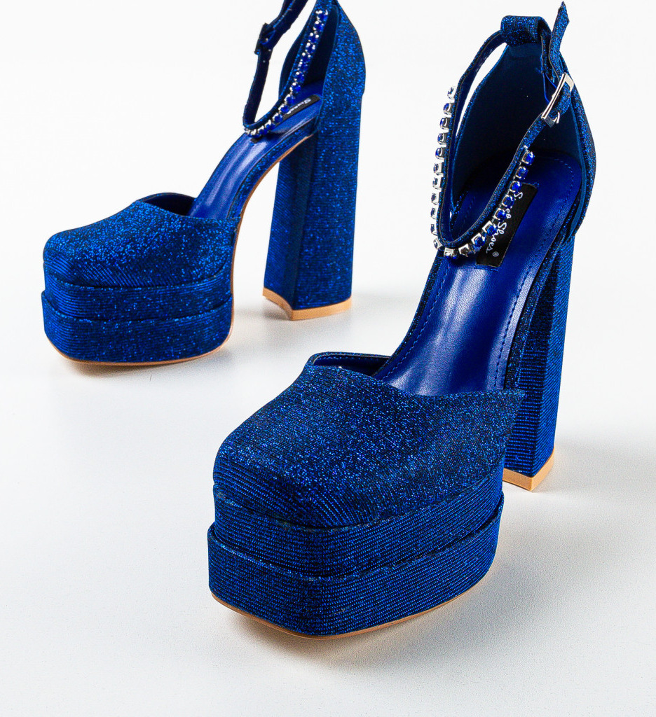 Pantofi Kierran Albastri cu Toc Elegant - imagine 6