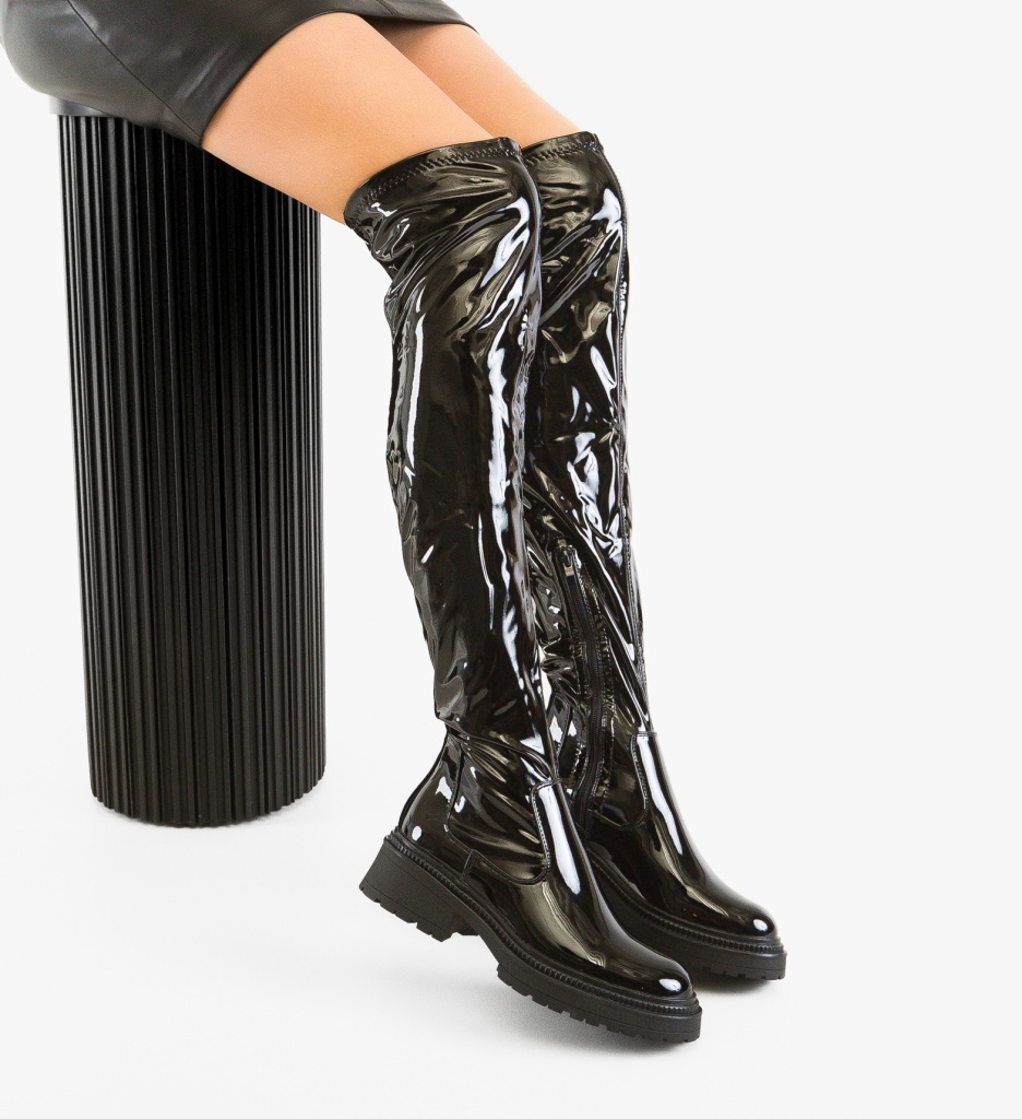 Cizme Lakke Negre Depurtat | Eleganță Urbană - imagine 5
