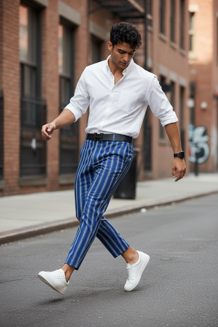 Pantaloni Barbati Eleganti Bleumarin cu Dungi B1606 - imagine 2
