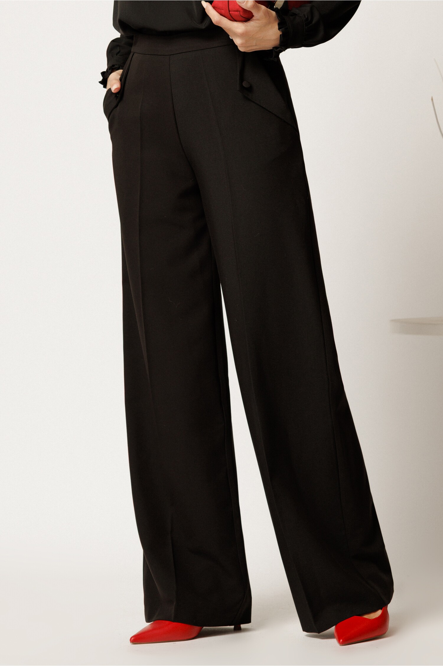 Pantaloni Eleganti DY Fashion Negri cu Talie Inalta