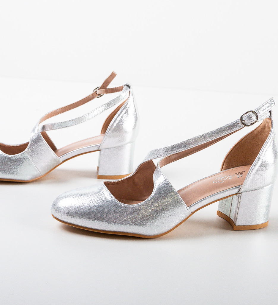 Pantofi Dama Argintii cu Toc Eleganți - imagine 7