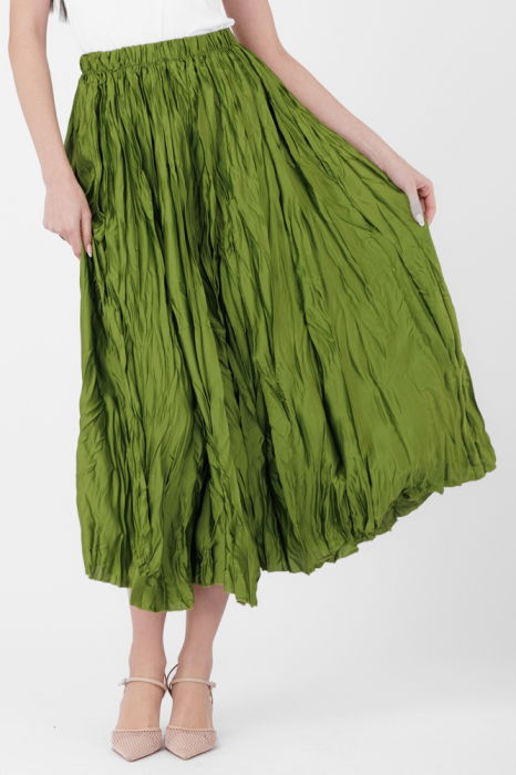 Fusta Verde Olive Satenată Shopika | Talie Unică