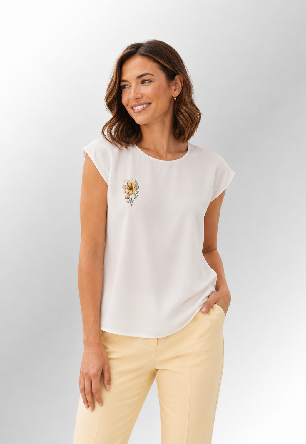 Bluza din bumbac cu broderie florala - Iasomie, M