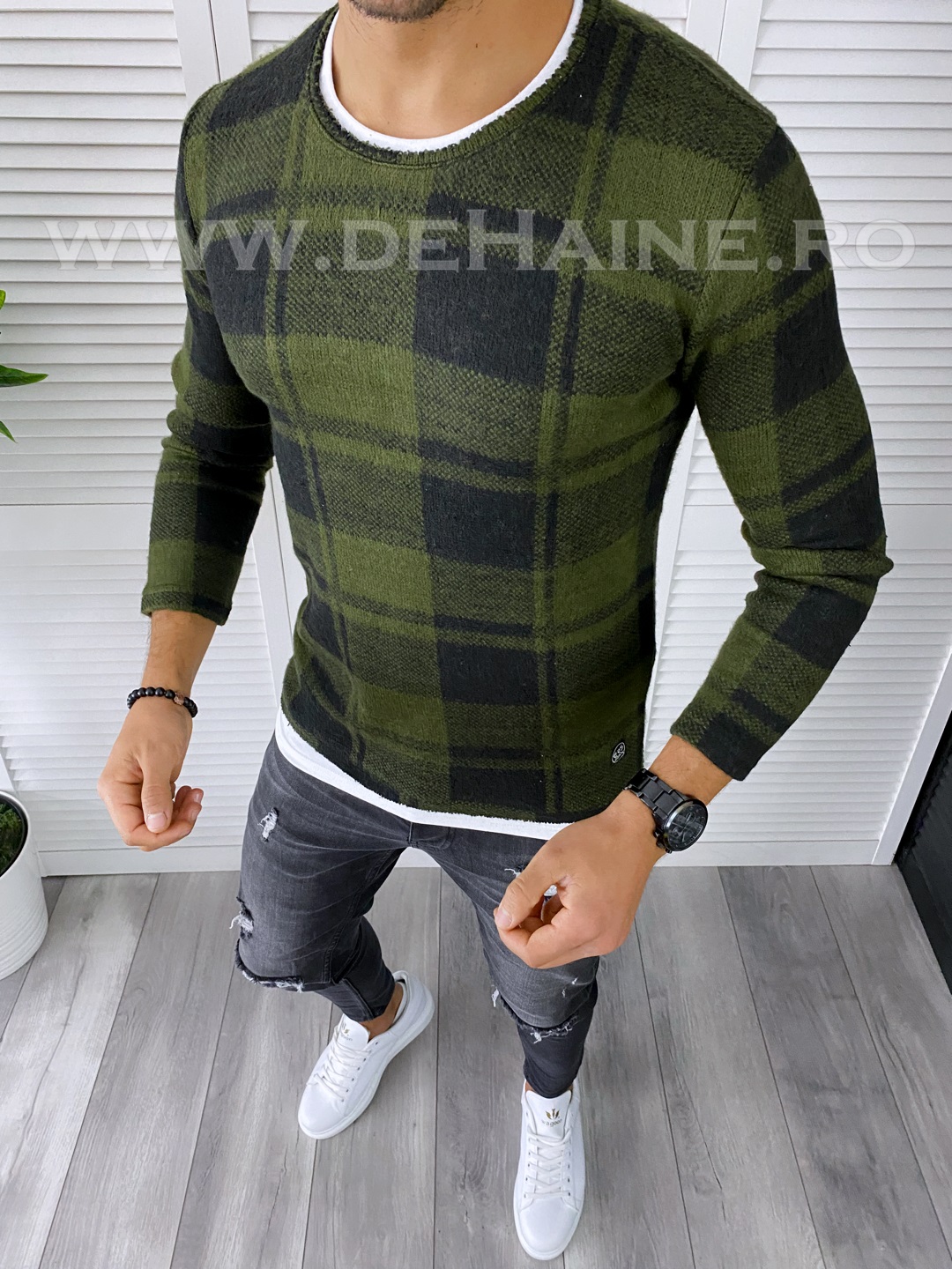 Bluza bărbați kaki slim fit din bumbac