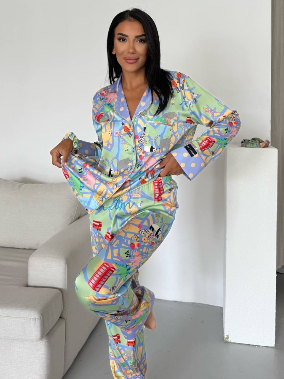 Set Pijama Delis 2 Bucăți Nasturi Multicolor - imagine 2