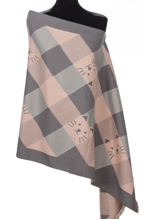 Esarfă Cashmere Dublă Față Pisici | Shopika
