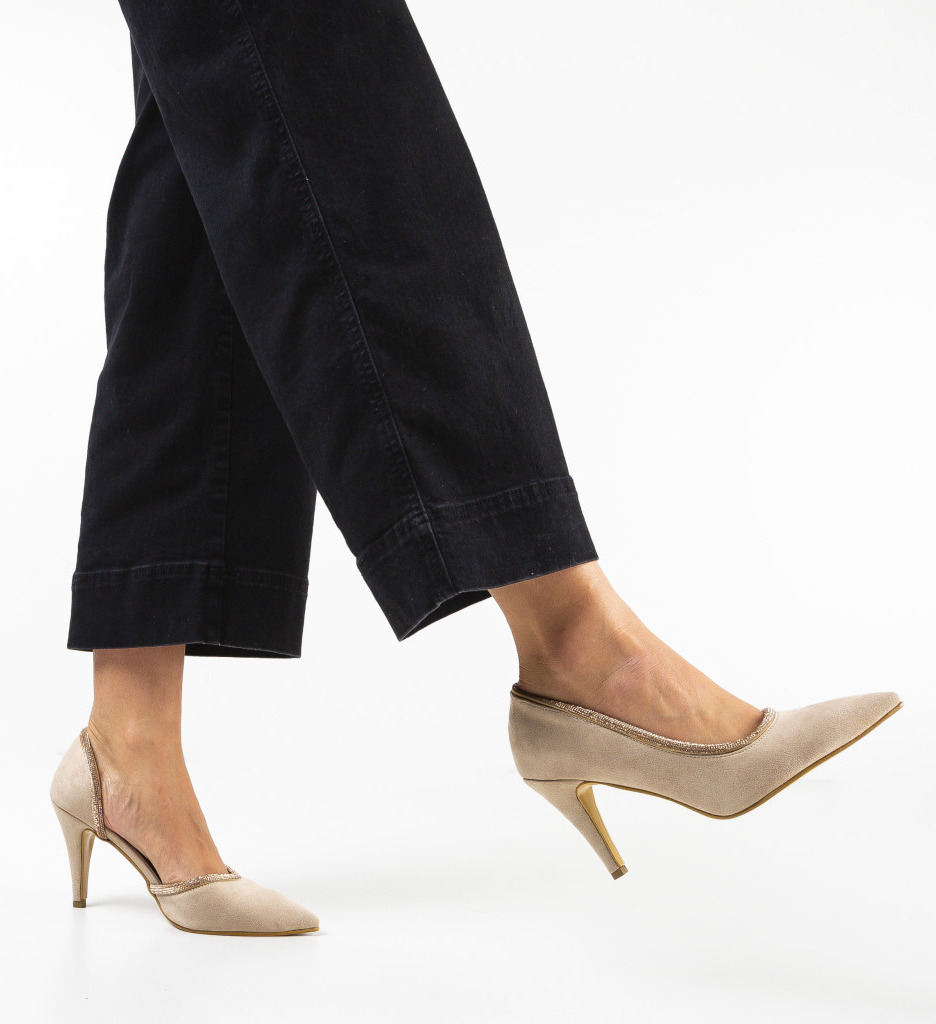 Pantofi Wiham Bej Eleganți cu Toc - imagine 2