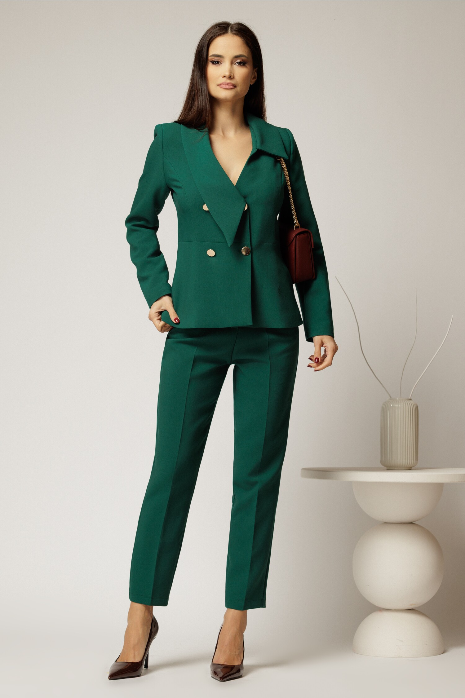 Pantaloni Dama Verzi cu Croi Conic Modern