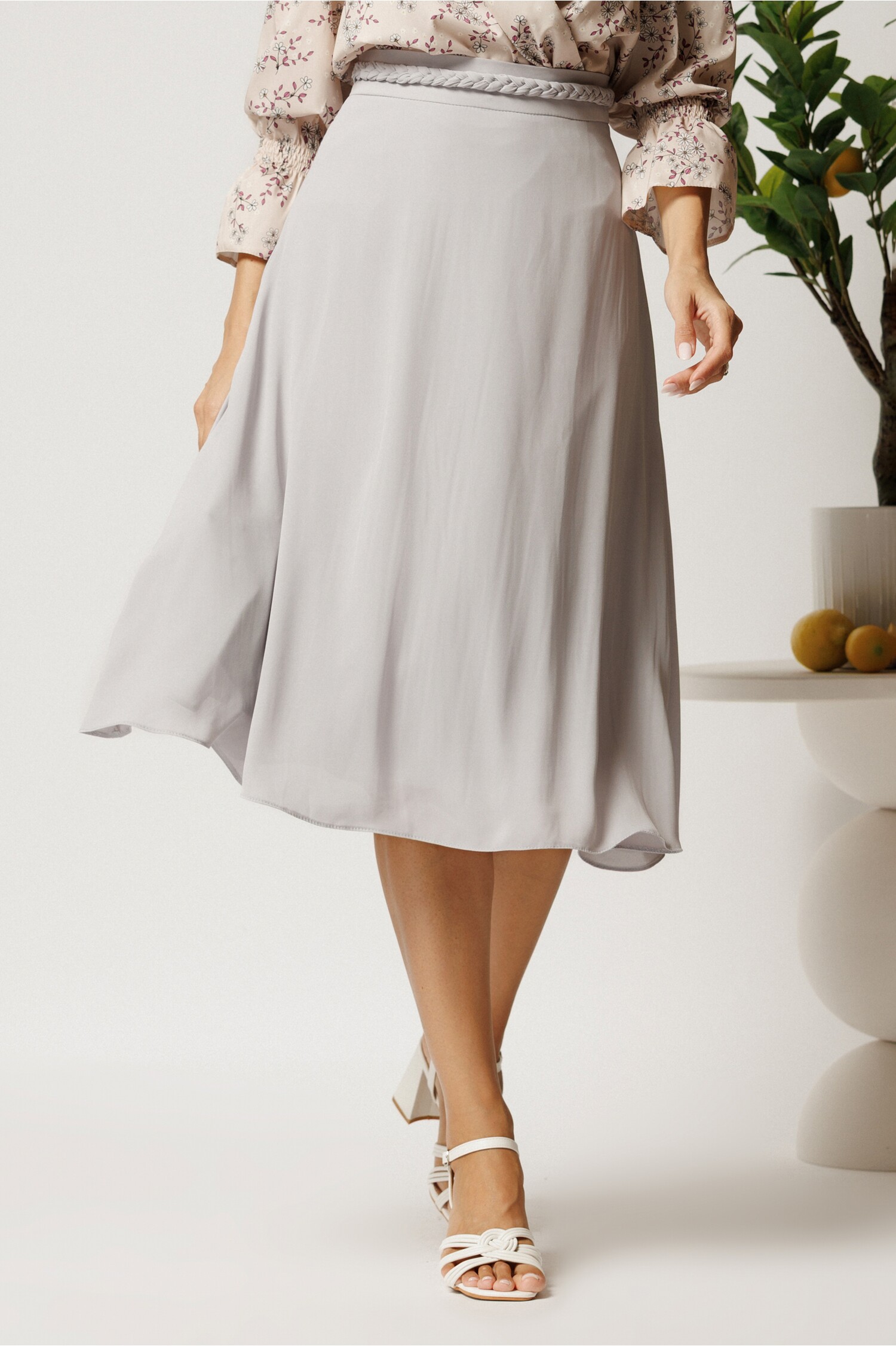 Fusta DY Fashion Midi Gri - Look Elegant Feminin