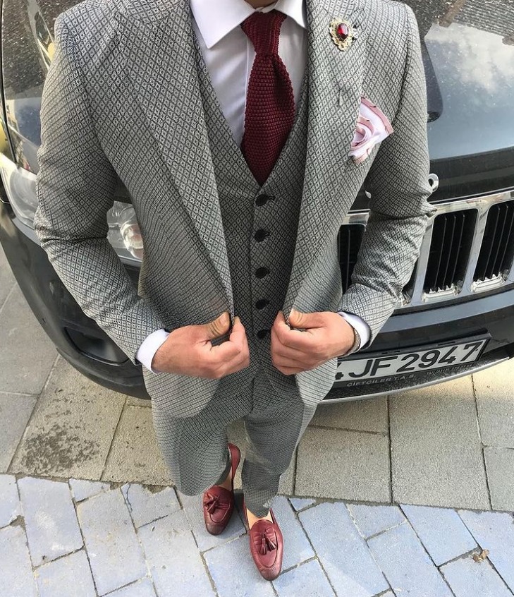 Costum Barbati Gri Slim Fit Elegant - B7688