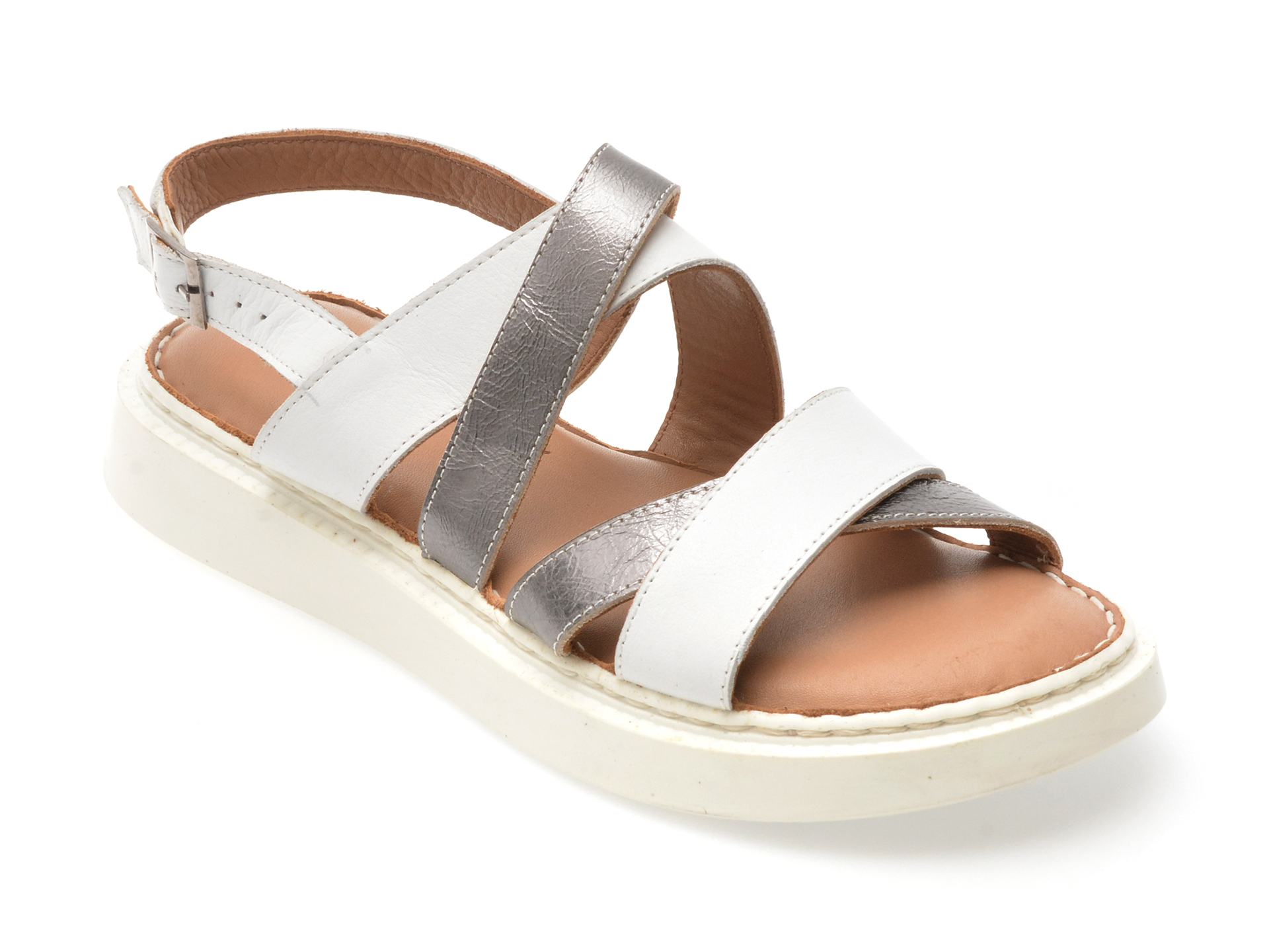 Sandale Shoozy Albe - Eleganță Piele Naturala