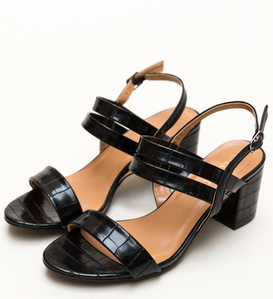 Sandale Bremen Negre cu Toc Elegante - imagine 5