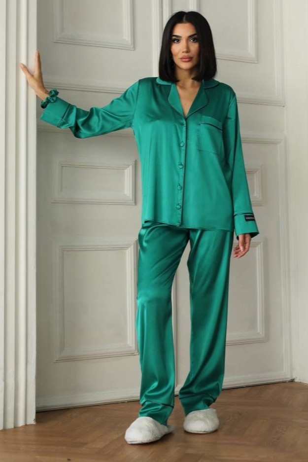 Set Pijama Dama 2 Piese Delis Verde Satin Mat - imagine 7