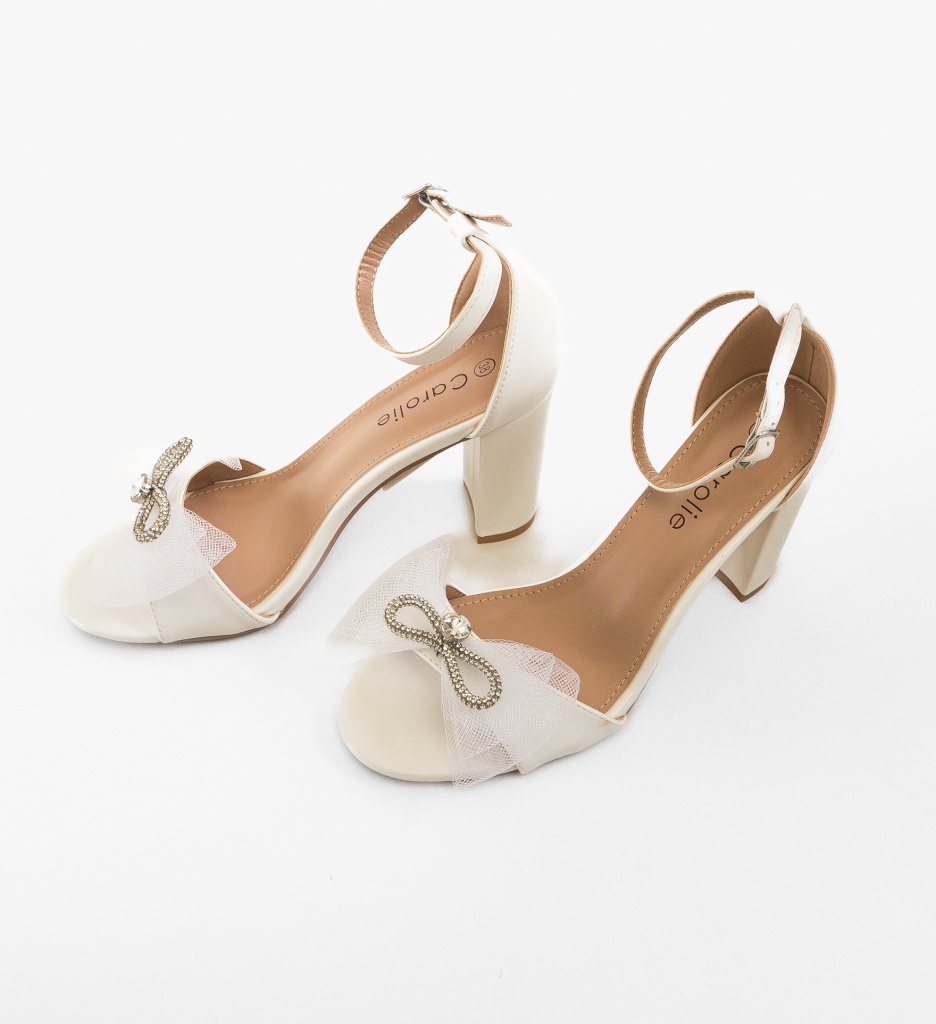 Sandale Demena Albe cu Toc Elegant - imagine 3