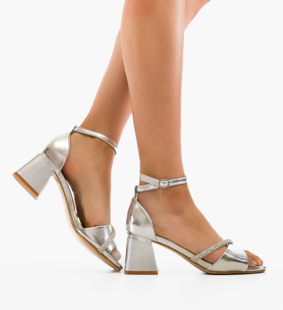 Sandale cu Toc Orad Argintii Elegante