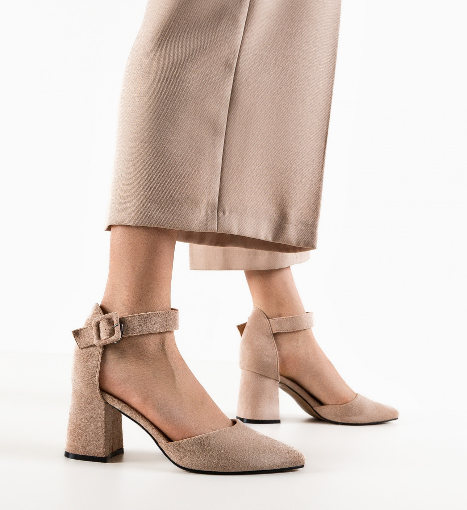Pantofi Dama Bej cu Toc Eleganți - imagine 3